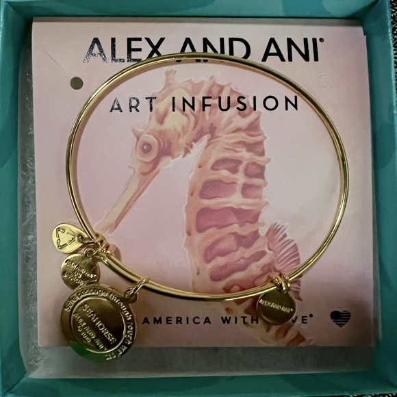 Alex And Ani pink / salmon colored seahorse charm gold bracelet - Picture 4 of 4